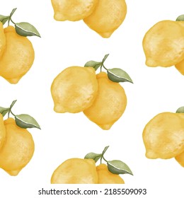 Hand-drawn watercolor lemons seamless pattern