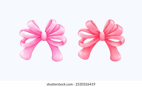 Handdrawn watercolor ribbon illustration in soft pastel hues, holiday decorations, or artistic craft uses. Elegant details make it perfect for gift wrapping or greeting card designs.
