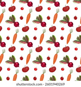Hand-Drawn Watercolor Root Vegetables Seamless Pattern for Organic Food Design
