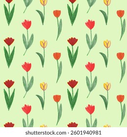 Hand-Drawn Watercolor Tulips Seamless Floral Pattern for Spring Design