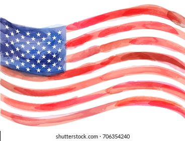 hand-drawn watercolor vector flag of America on white background. Vector illustration created with custom brushes, not auto-tracing