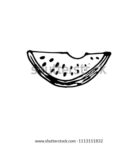 Handdrawn water-melon doodle icon. Hand drawn black sketch. Sign cartoon symbol. Decoration element. White background. Isolated. Flat design. Vector illustration.