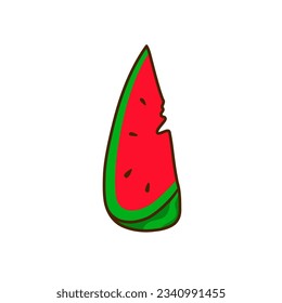 Hand-drawn watermelon on a transparent background. Isolated vector illustration of slice watermelon