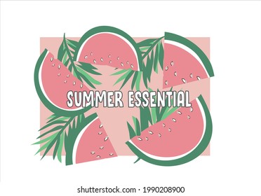 handdrawn watermelon vector design summer slogan text