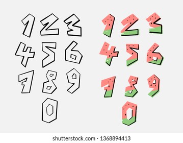 Hand-drawn watermelon vector number  for birthday party. Print on cup, bag, shirt, package, balloon

