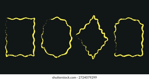 Quadro de borda ondulado desenhado à mão com linhas de rabisco, formas de esboço abstrato isoladas
