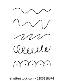 Hand-drawn wavy lines set, curls and curves. Simple vector doodles for abstract design