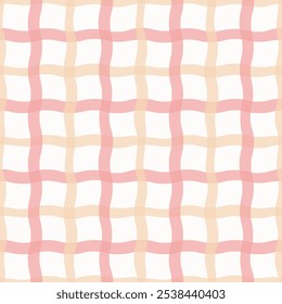 Hand-drawn wavy plaid seamless in orange, peach, chocolate and off-white. Ideal for fashion graphics (all-over prints), home decor (wallpaper, tablecloths, bedding) or wrapping paper and covering