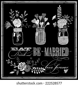 hand-drawn wedding elements on chalkboard
