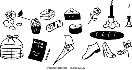Hand-Drawn Wedding Illustration Set | Minimalist Doodle Vector for Bridal and Celebration Designs