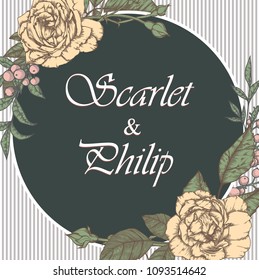 hand-drawn  wedding invitation card suite with  vintage flower Templates