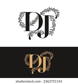 logotipo de monograma de boda a mano DJ