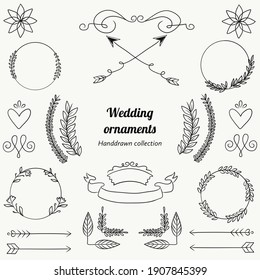Handdrawn wedding ornaments line art