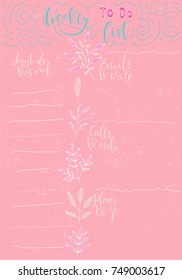 Hand-drawn weekly List Templates with handwriting lettering. Organizer and Schedule with Notes and To Do List. Vector. Isolated