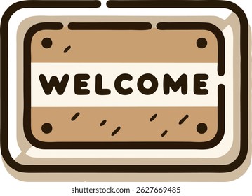 Hand-drawn welcome mat illustration. Earthy tones, beige and brown. Simple, inviting design. Perfect for home decor, greeting cards, or website elements. Vector graphic.