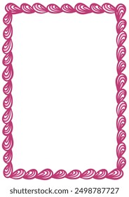 Hand-drawn whimsical frame of vintage cake ornament perfect for wedding invitations. Elegant, decorative rectangle border in pink and burgundy colors. Vector design