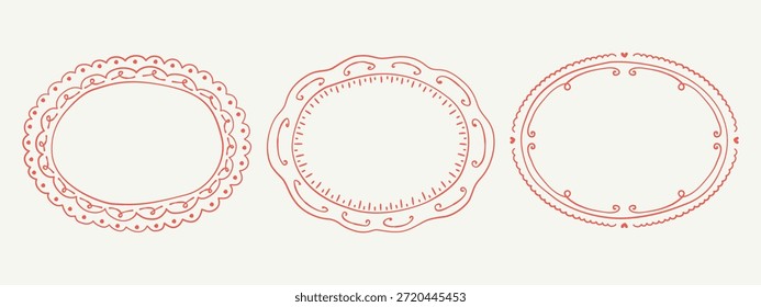 Ilustración de marco decorativo oval caprichoso dibujado a mano. Marco ovalado ornamental con estilo Doodle dibujado a mano.