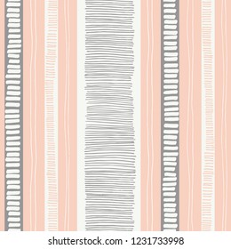 Hand-drawn Whimsical Textured Organic Lines And Stripes Vector Seamless Pattern. Fresh Abstract Geometric. Scribbles.