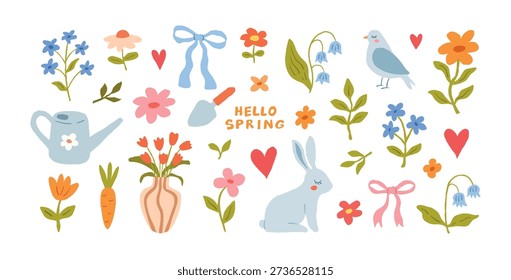 Hand-drawn whimsical vector doodle spring set
