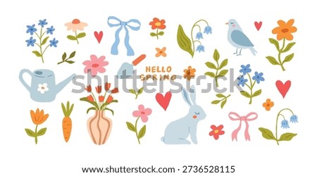 Hand-drawn whimsical vector doodle spring set