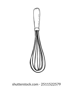 Hand-drawn Whisker. Hand Blender Mixer. Steel Wisker for Baking, Blending, Wire Whisker Egg Whisk. isolated illustration on white.