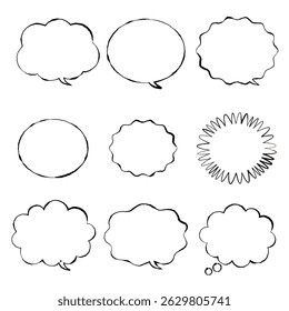 Hand-drawn white balloon set, monochrome material with cute rough lines.