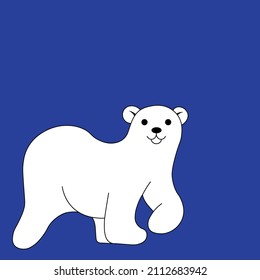 Hand-drawn white bear on the blue background, vector image, flat vector