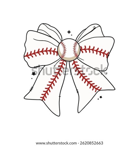 Hand-drawn white bow with red baseball stitching and a central baseball, combining sporty and feminine elements, perfect for baseball moms, fan gear, and themed apparel