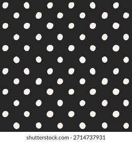 Los puntos blancos dibujados a mano se repiten sobre fondo negro de la superficie textil