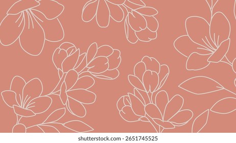 Hand-drawn white floral line artwork on a peach background, offering a soft romantic tone suitable for design compositions or paper goods.