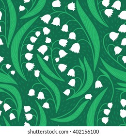 Hand-drawn white lily of the valley pattern. Floral nature seamless background.