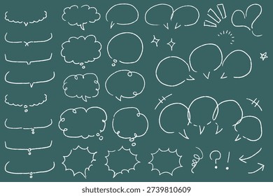 Hand-drawn white line speech bubble illustration set on a chalkboard background.