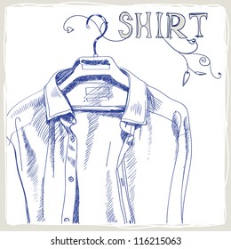 Hand-drawn white men's shirt. Vector ink illustration