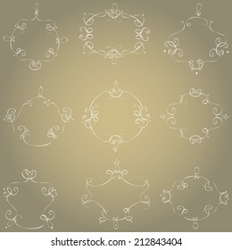 Hand-drawn white vintage style vector frame / label / text box set