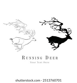 Hand-drawn wild animals art, Vector drawing of running deer, An element for creating company logo