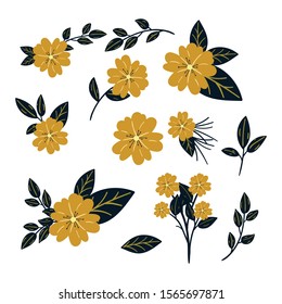 hand-drawn wild flowers vector set collection . Creative floral texture for fabric, wrapping, textile, wallpaper, apparel,card,invitation.