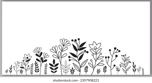 Hand-drawn wildflower meadow Style vector illustration, Flower and leaf herbs isolated on a white background