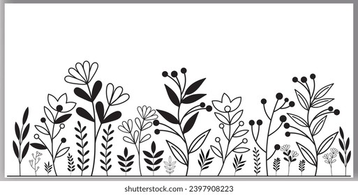 Hand-drawn wildflower meadow Style vector illustration, Flower and leaf herbs isolated on a white background