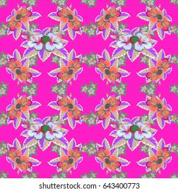 Hand-drawn wildflowers. Seamless pattern can be used for web page background, surface textures and fabrics. Seamless floral wallpaper in beige and green colors.