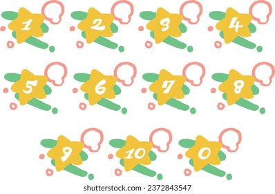 Hand-drawn wind numerals with stars and decorations illustration set