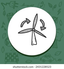Handdrawn windmill doodle icon.Part of ecology.Editable stroke.Wind power Plant.Vector illustration eps10