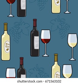hand-drawn wine drinks pattern.Wine seamless pattern.Vector illustration