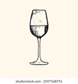 Hand-drawn wine glass engraving. Engraved glasses in a vintage style. Detailed line art drink collection. Black and white food illustration.