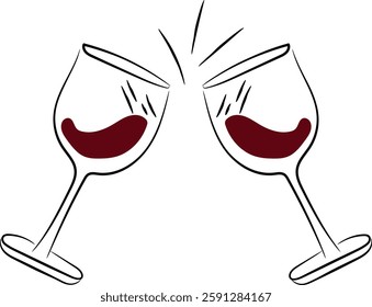 Hand-Drawn Wine Glasses Clinking Minimalist Vector Illustration