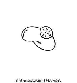 Hand-drawn winter biret with a pompom, single element. Graphic doodle, sketch, outline drawing isolated on white. Vector illustration