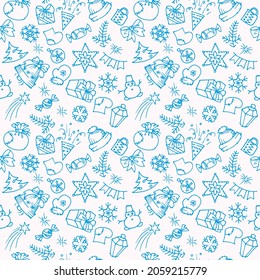 hand-drawn winter and Christmas elements , vector seamless pattern