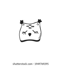 Hand-drawn winter hat owl shape, single element. Graphic doodle, sketch, outline drawing isolated on white. Vector illustration