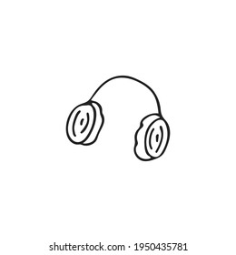 Hand-drawn winter headphones, single element. Graphic doodle, sketch, outline drawing isolated on white. Vector illustration