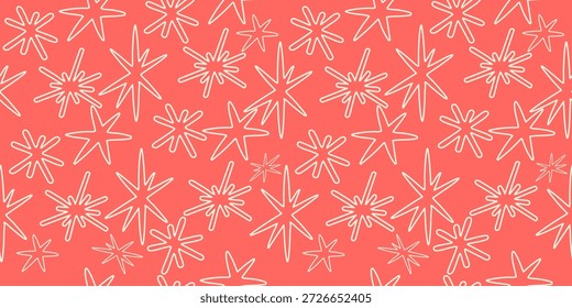 Hand-drawn winter starburst seamless pattern on red