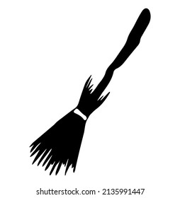 Hand-drawn witch broomstick. Vector magic broom in the doodle style.Halloween design element.Icon.Isolated element on white background.